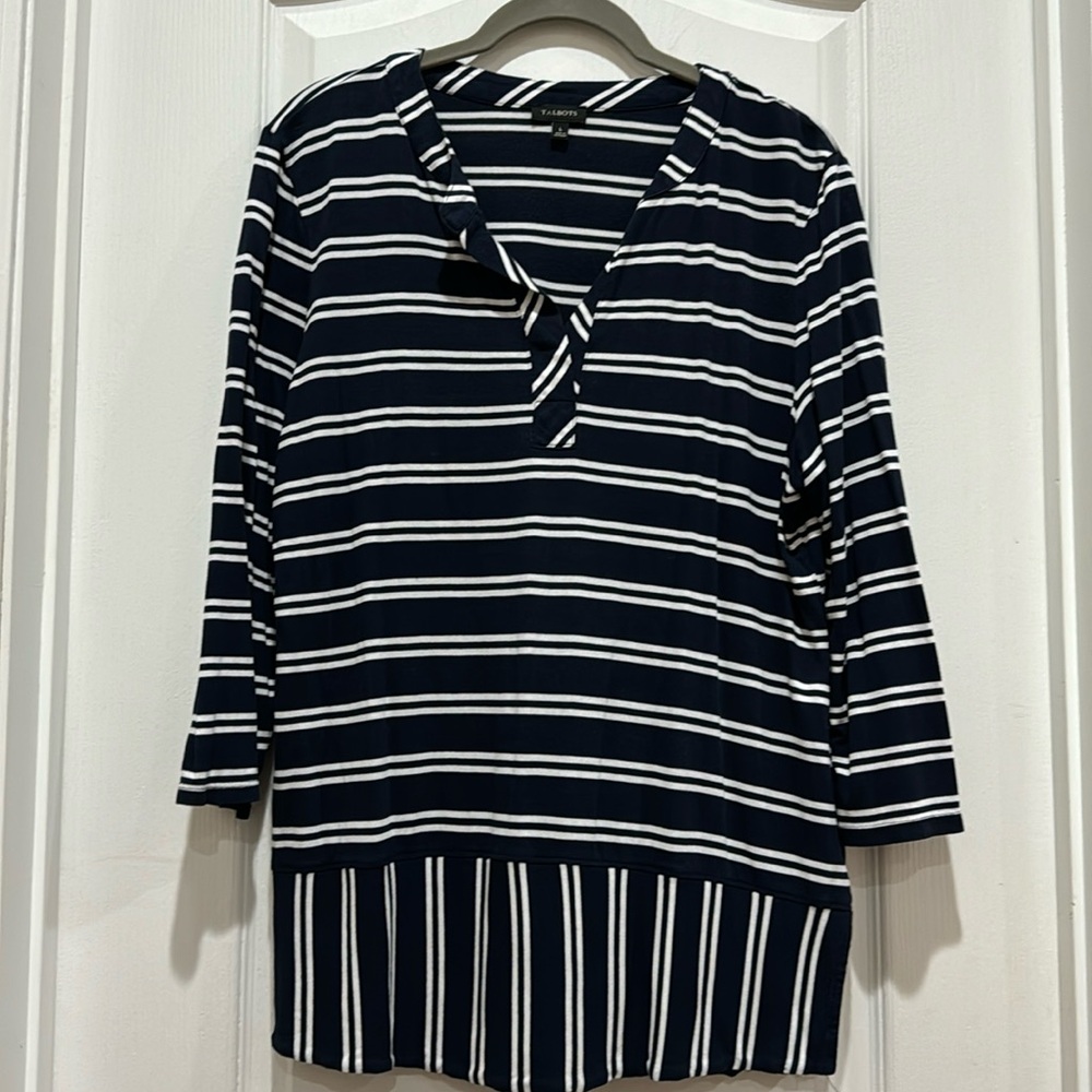 Talbots Woman's 3/4 Sleeve Striped Top - Size Large